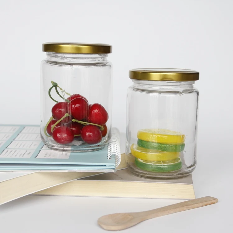 

Glass Manufacturer Glass Round Jar with Metal Lid Glass Jam Jar with Pasted Label