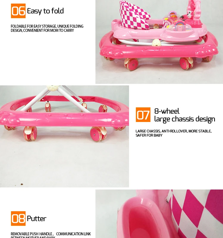 baby walker with plastic wheels can add push bar and canopy