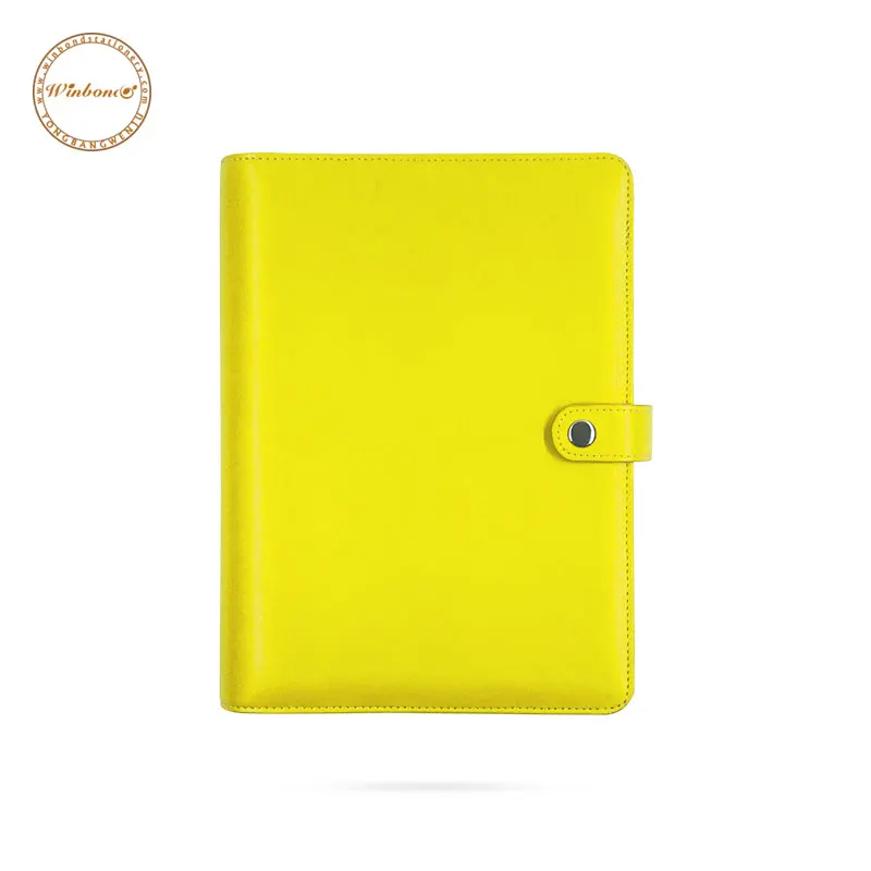 Custom yellow planners leather agenda custom printing a6 binder planner