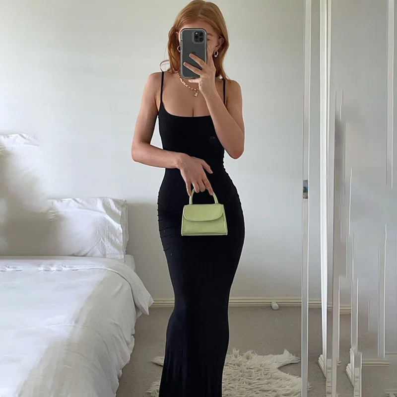 

2022 fashion women clothes solid color simple design basic style bodycon slim dress casual women sexy backless maxi dresses, Picture color