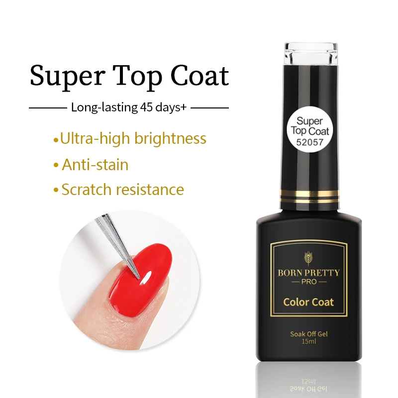 

BORN PRETTY PRO 15ml Base and Top Coat Super Shiny High Gloss Transparent Soak Off UV Gel Base Top Coat