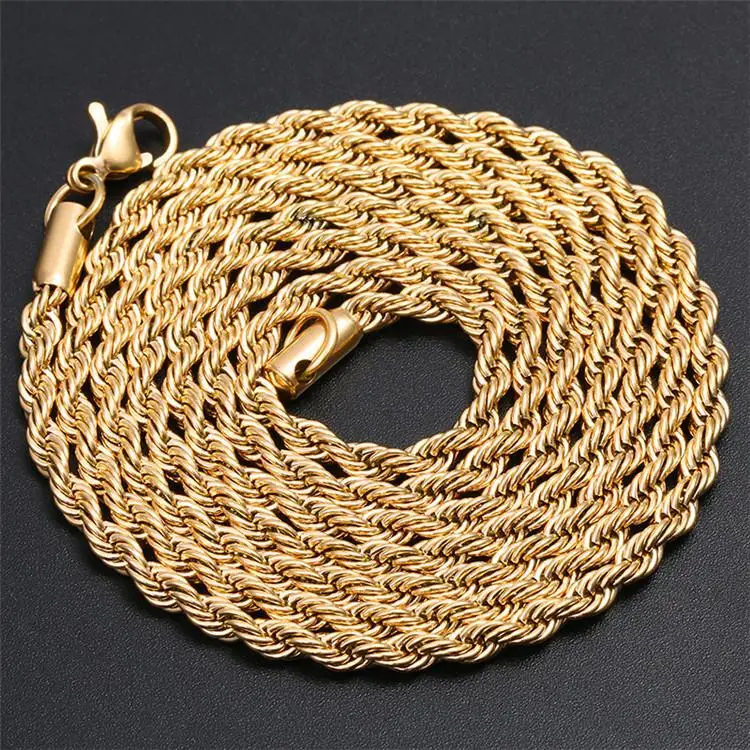 

European and American hip-hop jewelry necklace vacuum color retention electroplating chain 3MM stainless steel twist chain, Picture shows