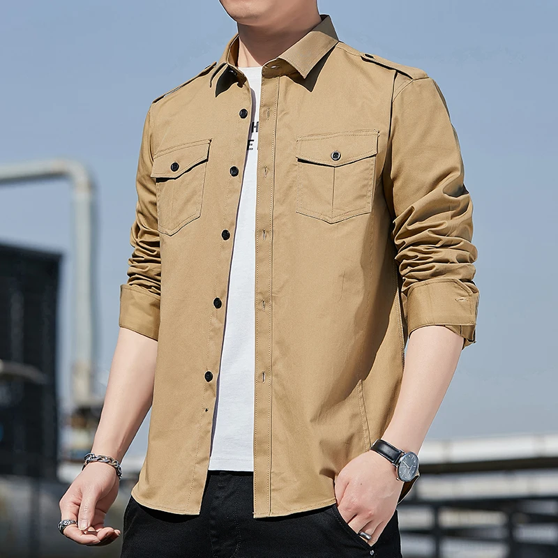 

Chinese Famous Mens Uniform Casual Green Vintage Shirts Long Sleeve For Work