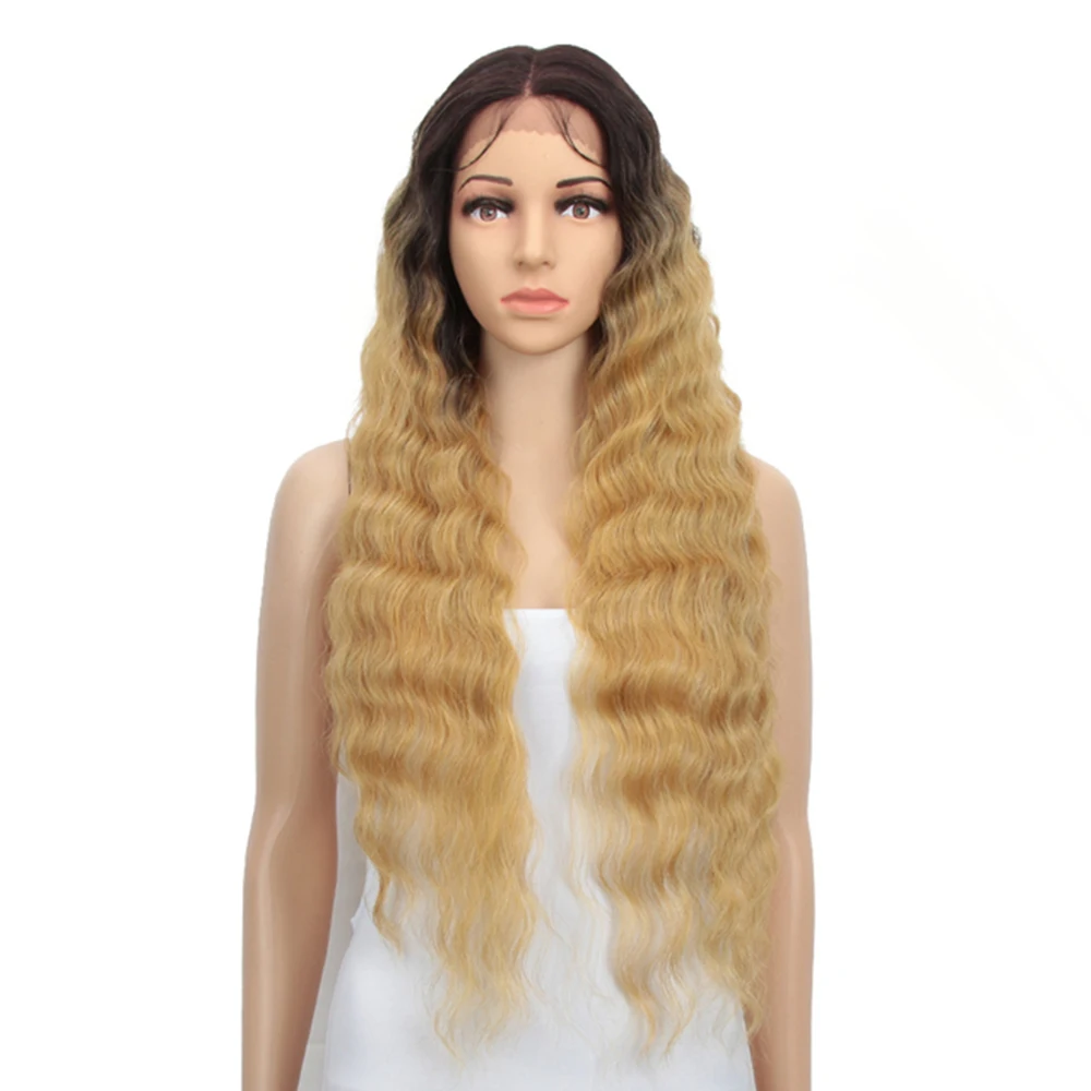 

Honey Blonde Water Wave T Lace High Quality Synthetic Hair Wig Glueless Deep Part Lace Front Futura Synthetic Wig HT GIANNA