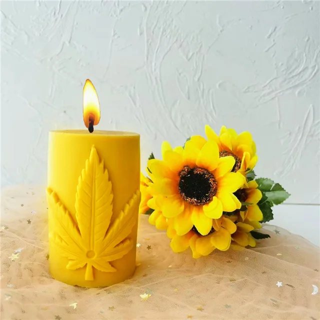 

L8011 DIY Aromatherapy candle plaster handmade Cylindrical maple leaf silicone mold for candles, Stocked