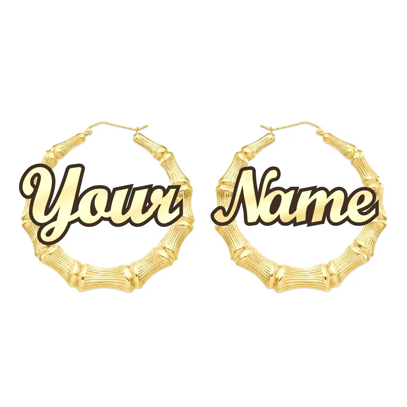 

Bamboo Hoop Earrings Hiphop Customizable Customize Name Earrings Bamboo Style Custom Earrings For Gifts