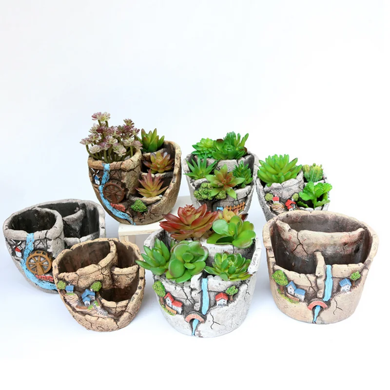 

Desk Home Garden Decor Flowerpots Succulent Pots Microlandschaft Gift Craft Cement Flower Pot, Multi colour