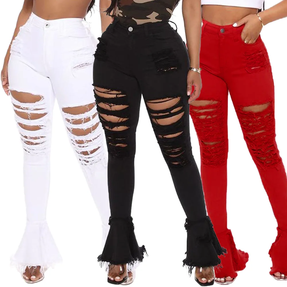 

FS2095D Hot sale women casual hole washed Fashion jeans Pants