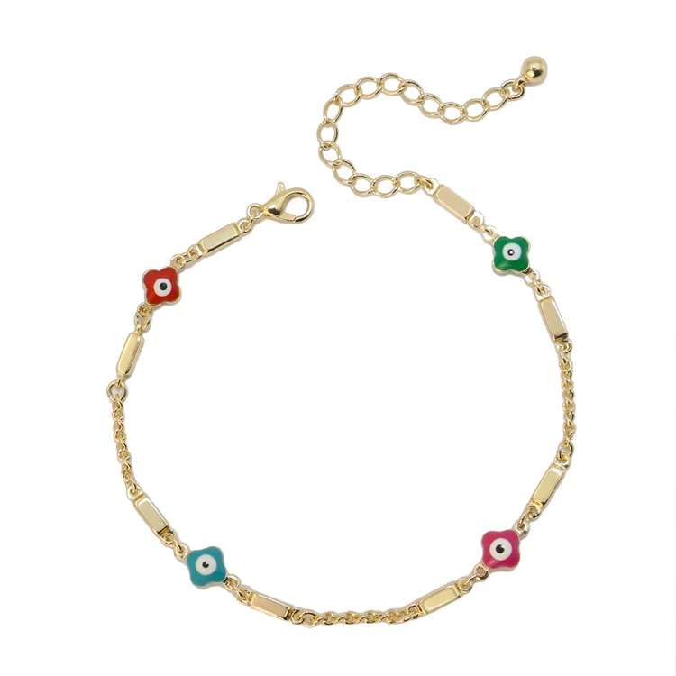 

BXY wholesale fashion ladies simple lucky gold plated red love chain link copper charms making bangle evil eye bracelet women