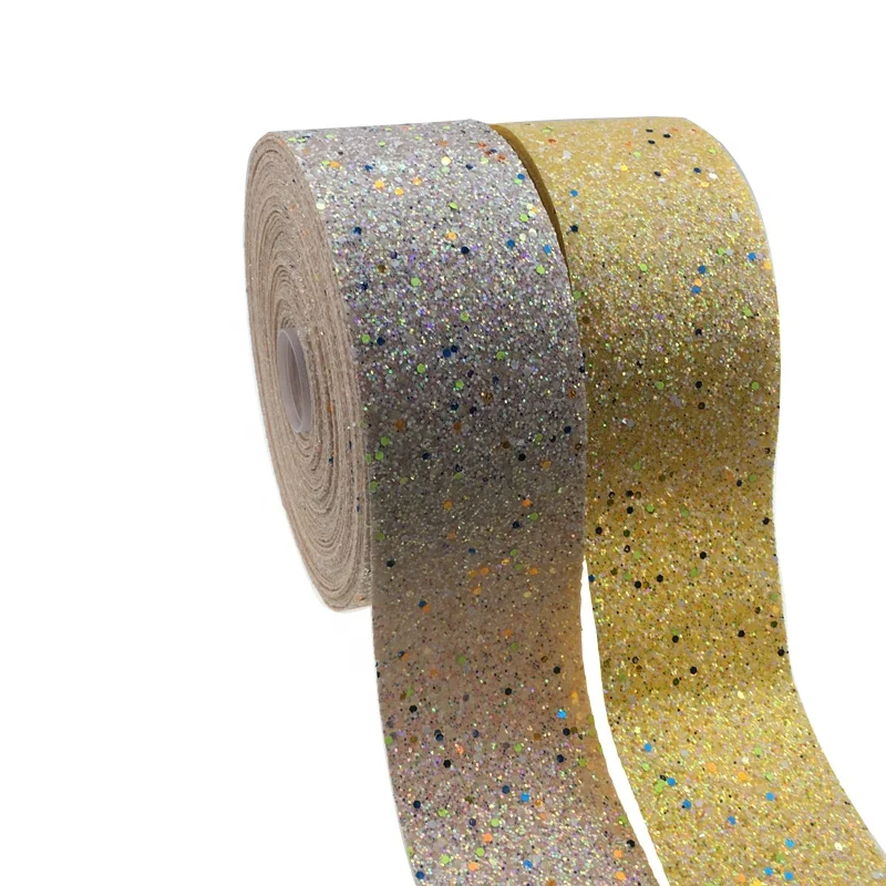 

New Arrival BOCA 3 inch (75mm) Glow in the Dark Chunky Glitter Ribbon for hand made Bows Decoration ae manufacturer price, 196 color to choose