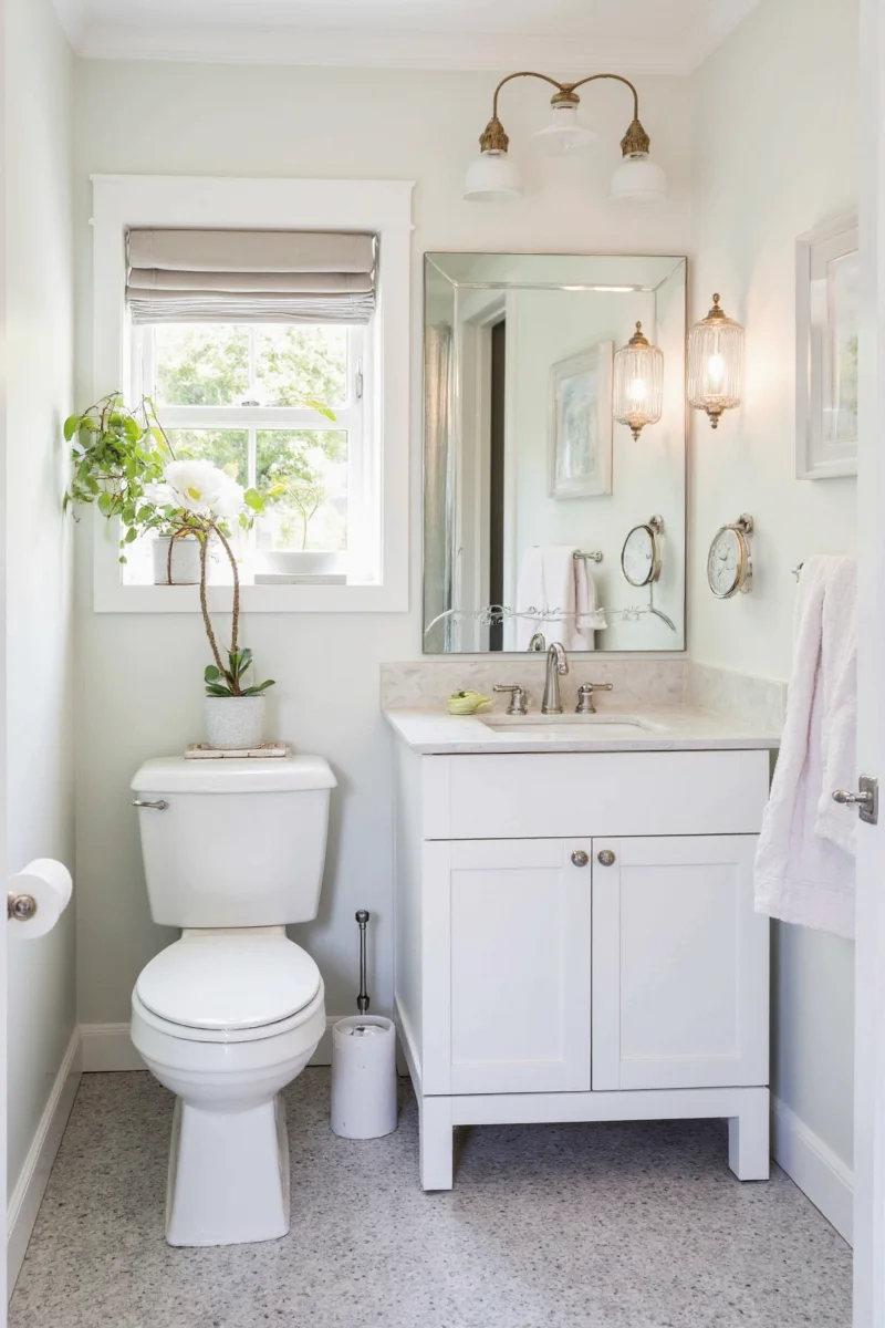 Brass double towel bar on subway tile