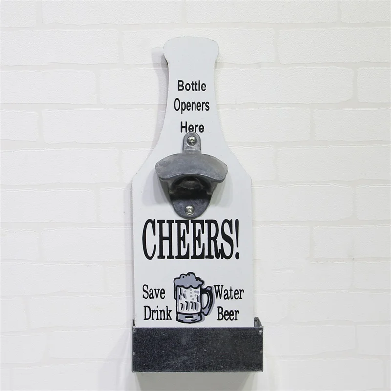 

Custom Vintage Wood Stainless Wooden Wall Mounted Wall-Mounted Bottle Opener, Various colors