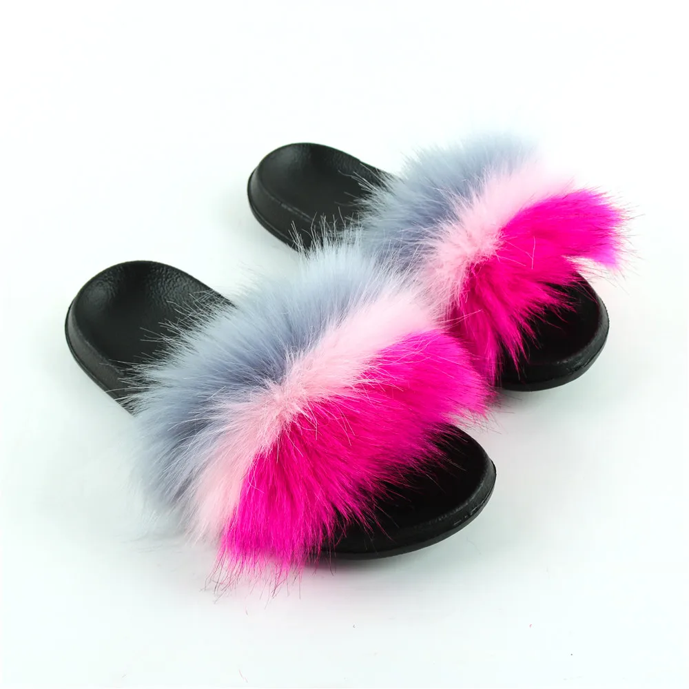 

Hot Fur Slippers Kids Fox Home fashion women vegan faux fur slider slippers