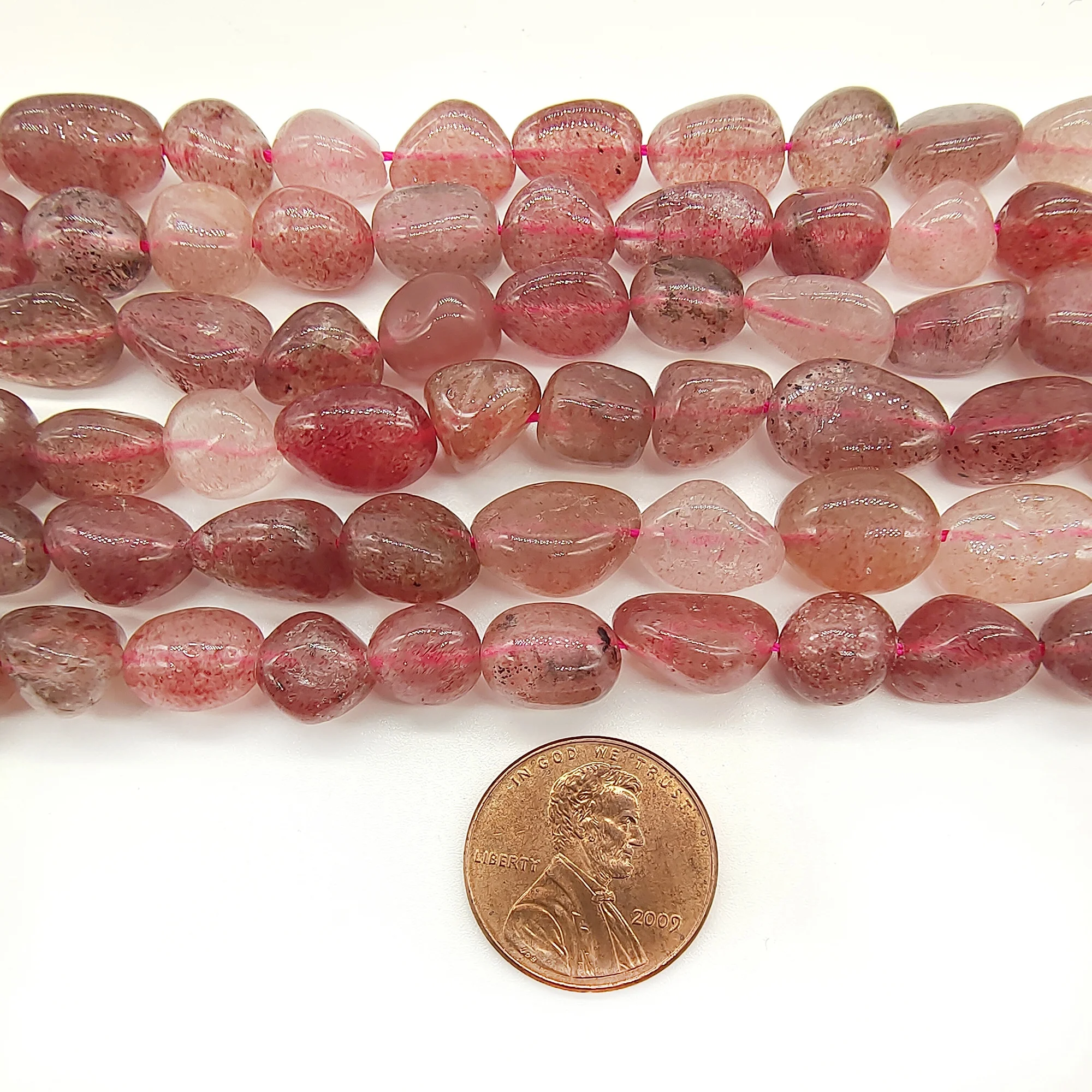 

Natural gemstone wholesale and retail smooth nugget beads freeform unshaped tumble Strawberry Quartz beads, As picture