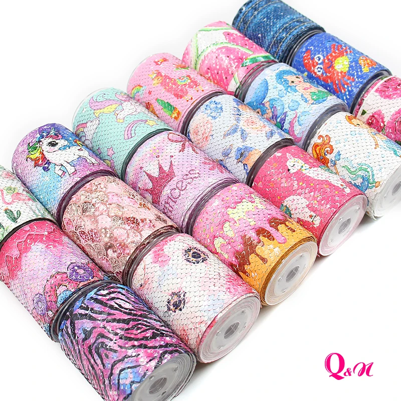 

Fashion Wholesale Multi Pattern DIY Fabric Trim Sparkle Cheer Sequin Reversible Ribbon For Hair Accessories, 35 colors in stock