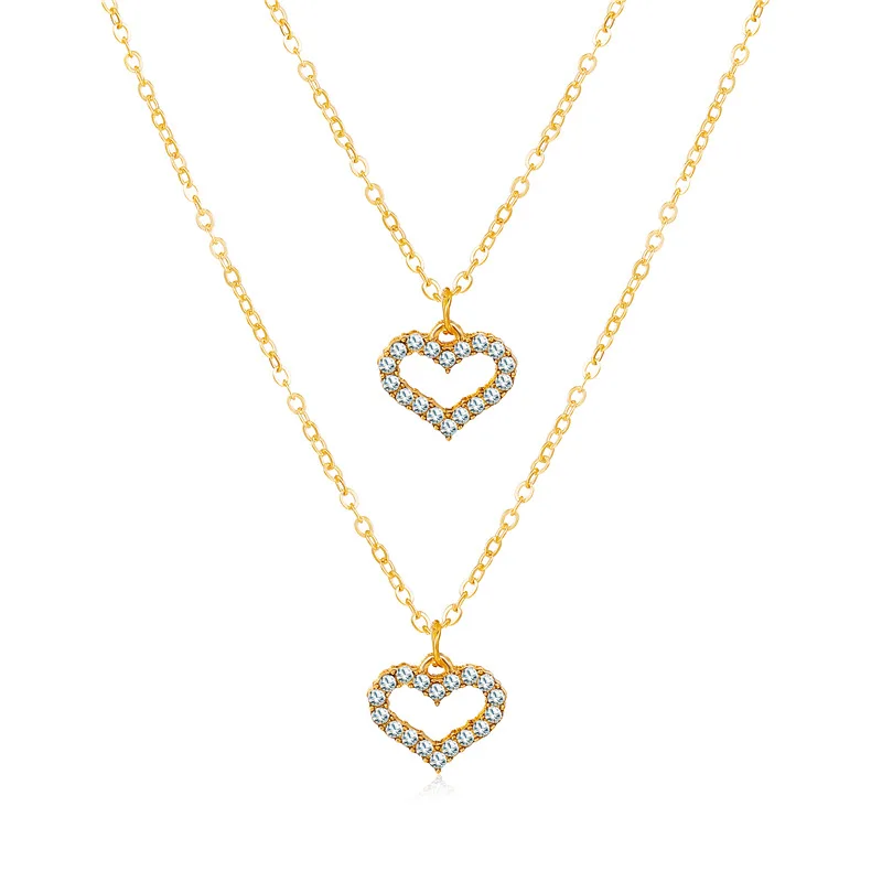 

PUSHI New product south Korean style diamond alloy chain necklace gold color heart pendant necklace