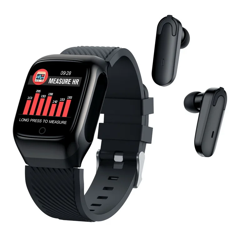 

S300 2 in 1 Smart Watch Headset Combo Square Bracelet With Wireless Earphones Earbuds Music Sports for Exercise Run watch