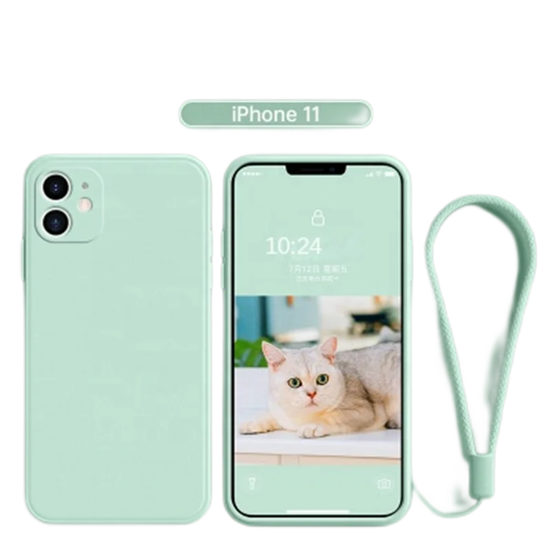 

Suitable for iphone13 straight edge apple 11promax full fine hole liquid silicone mobile phone case protective cover