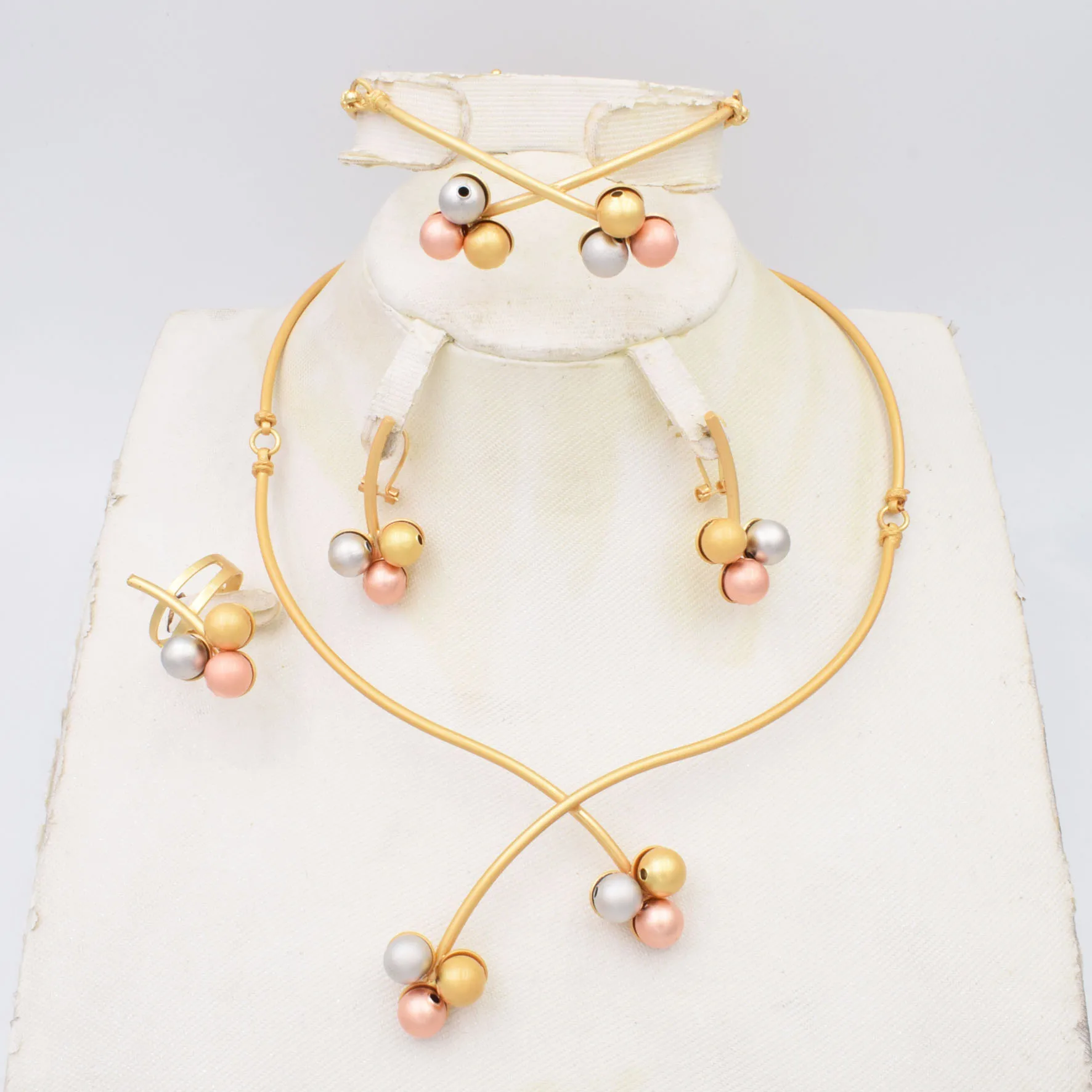 

Hot Sale Fashion 3 Color Rose Gold Filled Beads Luxury Quality Earrings Necklace Set Jewelry Saudi Designs for wedding NT0279