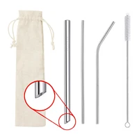 

FDA 304 reusable metal stainless steel straw set 215*12mm oblique incisions straw overseas travel portable drinking straw set