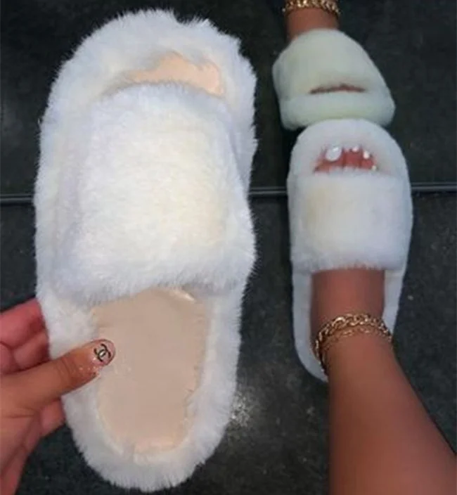 

2021 Fashion Shoes Warm Winter Women Faux Fur Strap Fluffy House Home Slippers Home Flurry Slide Sandals, ,sliver ,black ,snake skin