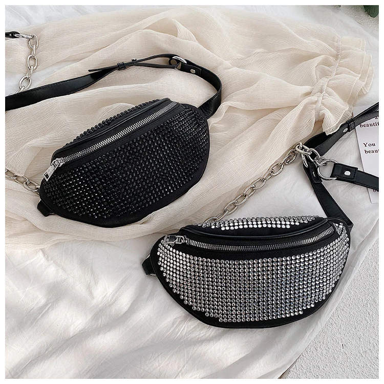 

Wholesale Custom New Design Rhinestone Shiny Waist Bag Women Fanny Pack