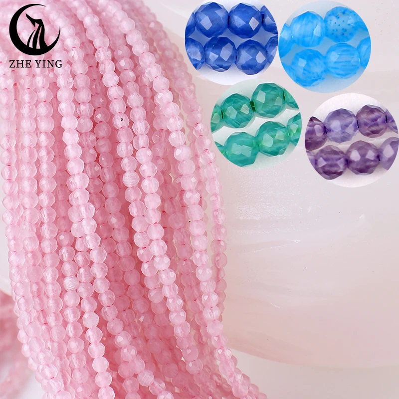 Zhe Ying Wholesale 2mm3mm flocculent faceted glass beads 8.light pink cats eye opal rondelle crystal beads for jewelry making