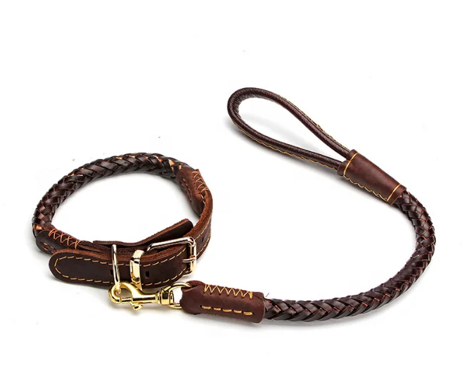 

Factory Direct Sale Leather Braided Dog Leash Pet Dog Leashes and Collars