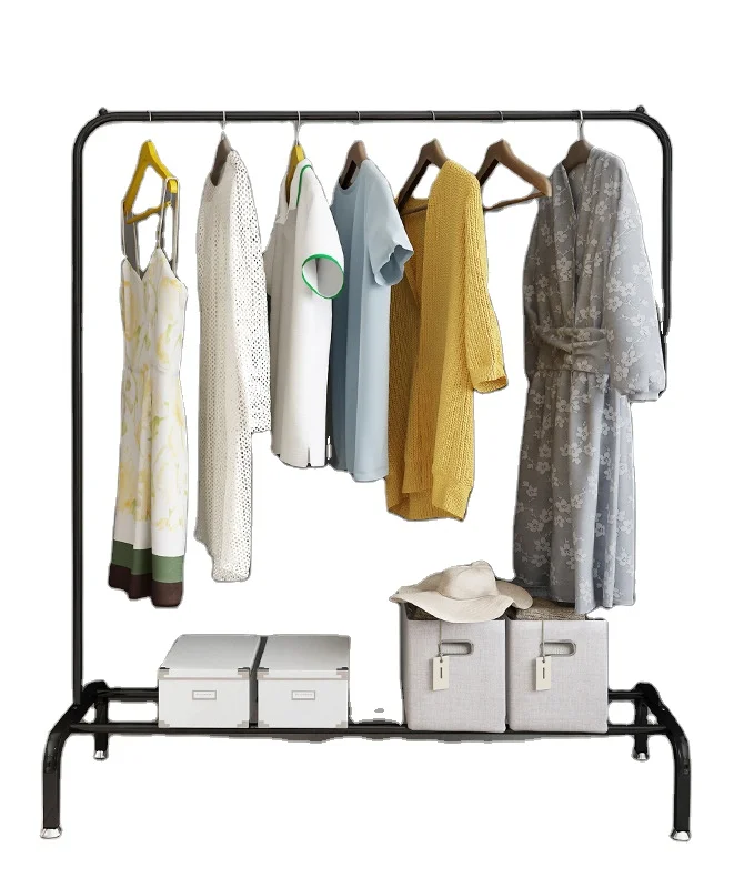 

garment rack suitcase double rail garment rack bamboo bedroom garment rack, White