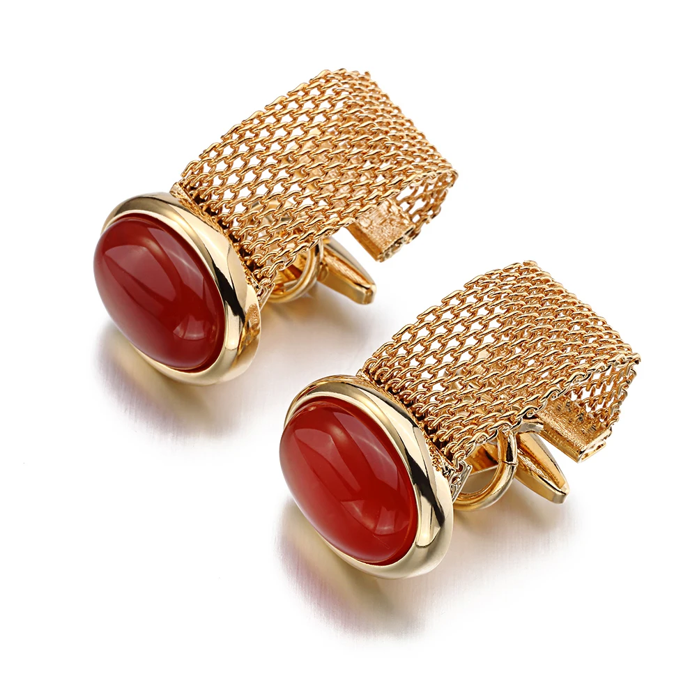 

OB Jewelry-Classical Style Men Jewelry Wholesale Price Copper Red Natural Stone Cufflinks For Men Shirt, Black/red/silver