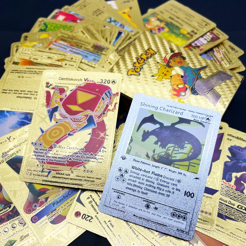 

Ready To Ship Gold Pokemon Cards 55 Pcs Pokemon Booster Box Card Pokemon Trading Cards Game Custom Printing