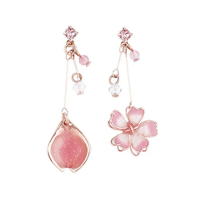 

JUHU Dripping Enamel Asymmetric Cherry Blossom 925 Silver Needle Non-pierced Resin Ear Clip Earrings Girl's, Gold