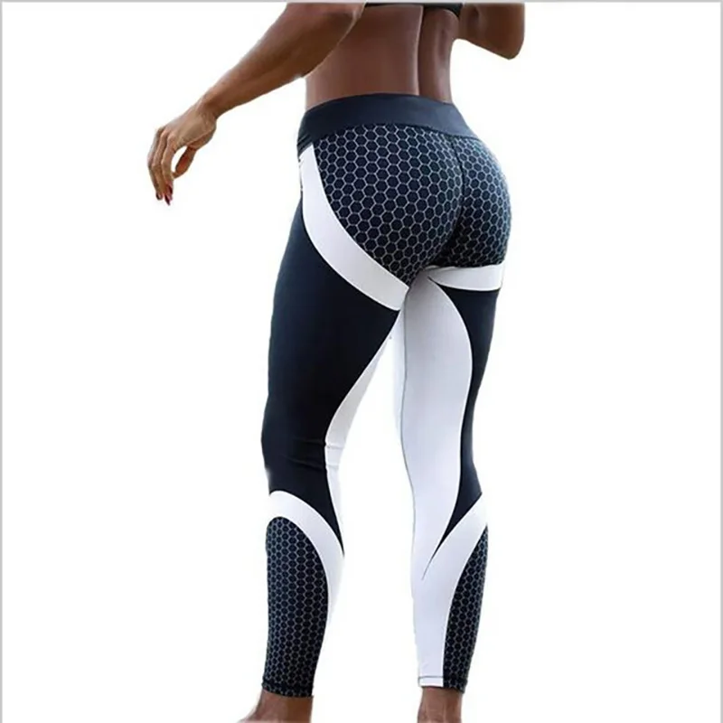 

Hot Selling Geometric Digital Printing High-waist Sports Yoga Leggings, Black, gray