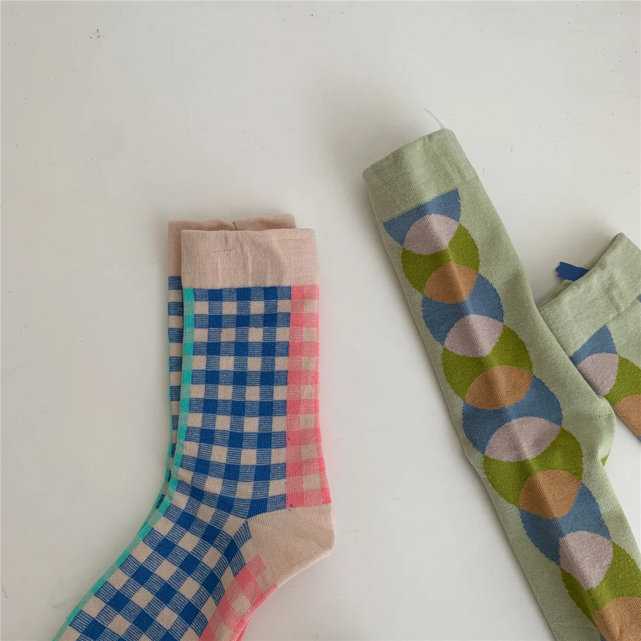 

sxx621 Green Pink Blue Orange Candy Summer Holiday Sock Overlap Colorful Check Plaid Polka Dot Pattern 2021 New Novelty Socks, Picture