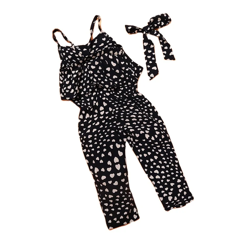 

girls summer strap jumpsuit girl cute sling jumpsuit, Black