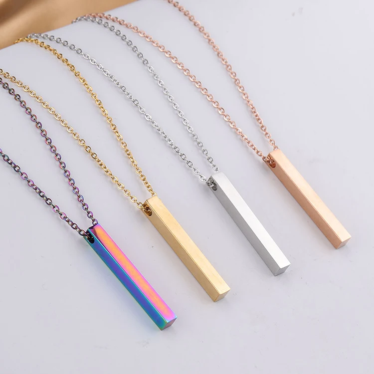 

Fashion Personalised Customized Engraved Name Vertical Stainless Steel Thin Bar Necklace Bar Pendant Chain Necklace For Women, Picture shows