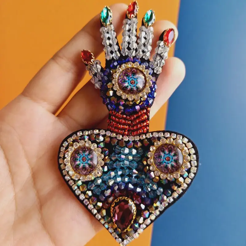 手工串珠刺绣爱手修补程序,刺绣珍珠晶体卡通用具,鱼补丁,jingyi