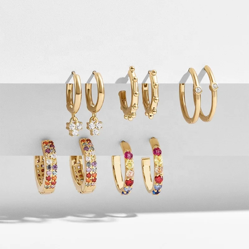 

Wholesale Hoop Earrings Colorful Gem Diamond Alloy Earrings Set 5 Pairs a Set Stud Earring Jewelry