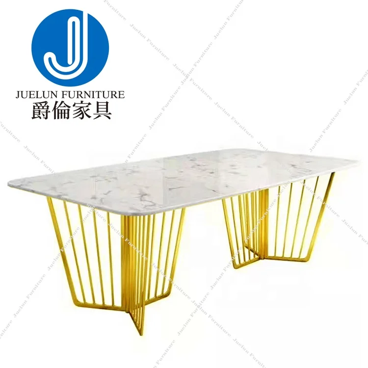 online shop hot sale gold stainless steel frame white marble top dining room table modern wire leg table wire table