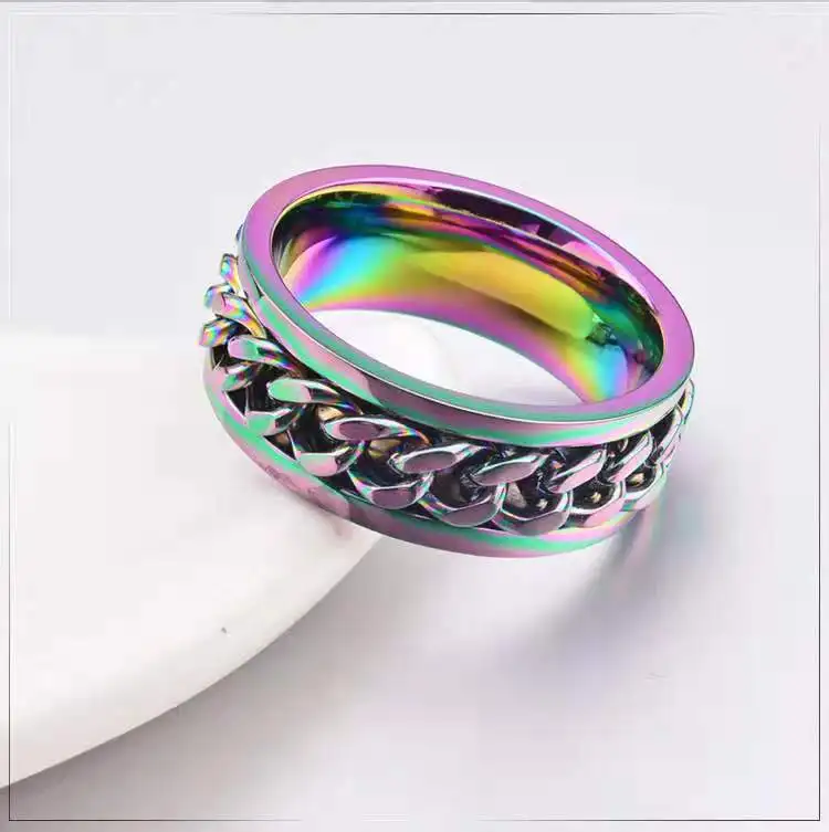 

2023 New rotatable Color Chain Stainless Steel jewelry Men's Chain Ring men rings