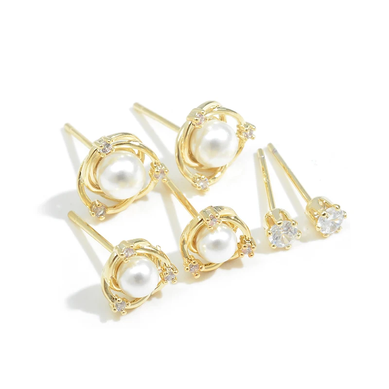 

ED62829 Korean 3 pairs set simple pearl stud earrings fashion gold plated women jewelry