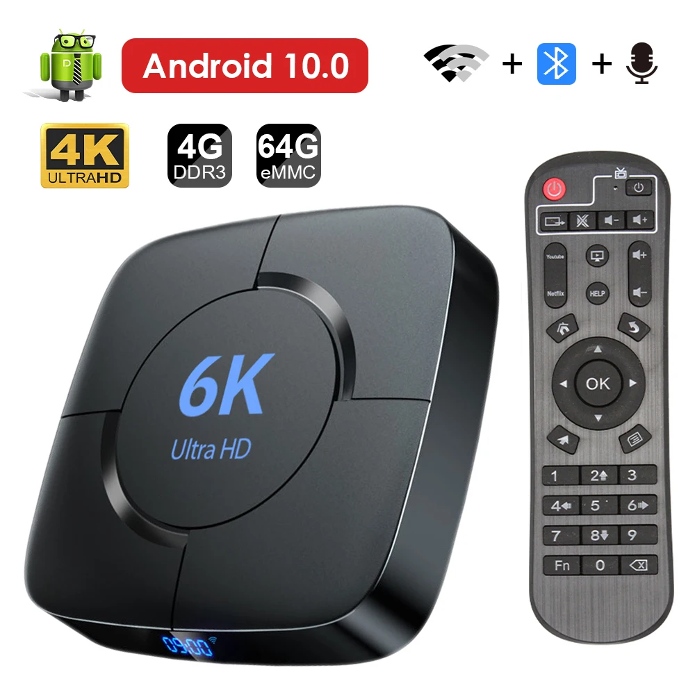 

Transpeed Android 10.0 TV Box Voice Assistant 6K 3D Wifi 2.4G&5.8G 4GB RAM 64G Media player Very Fast Box Top Box