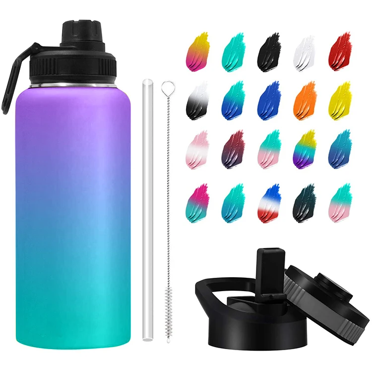 

custom colorful gradient flasks water bottles gym sports drink insulated stainless steel water bottle with straw, Customized colors acceptable