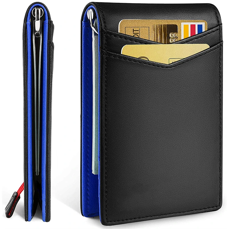 

Custom Mens Wallet with Money Clip Slim RFID Front Pocket Wallets for Men Durable Money Card Organizers Holders, Brown or customized color