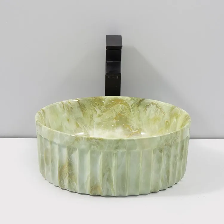 green-marble-bathroom-sink-9743-P-520-front-elevation-full-fluted-exterior-onyx-pattern-depth-gloss-surface