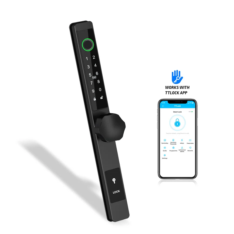 

Wholesale Biometric Safety Digital Aluminum frame Slide Glass door Ttlock APP Fingerprint Smart Door Lock