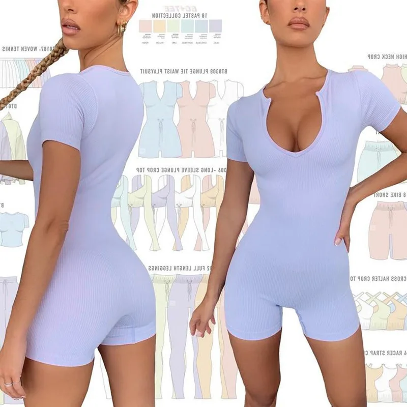 

Fashion Women's Summer New Solid Color Heart Collar Sexy Skinny Short Sleeve Jumpsuit For Women