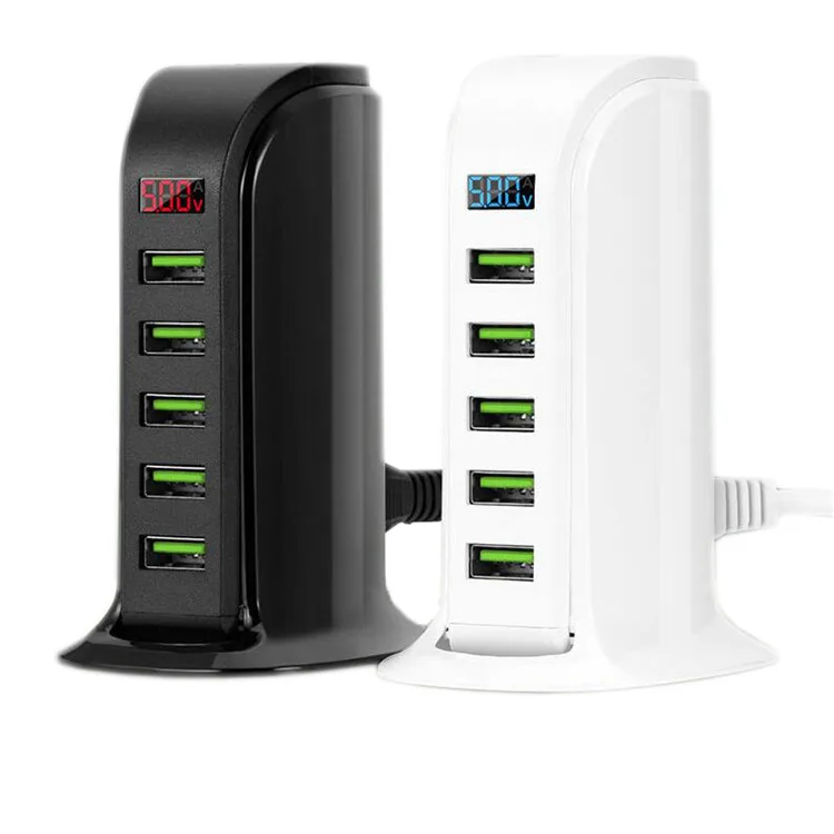 

New Style 20W 5-port USB Charger with Display Multi Usb Adapter Portable Charger Desktop Multiple Charging Station