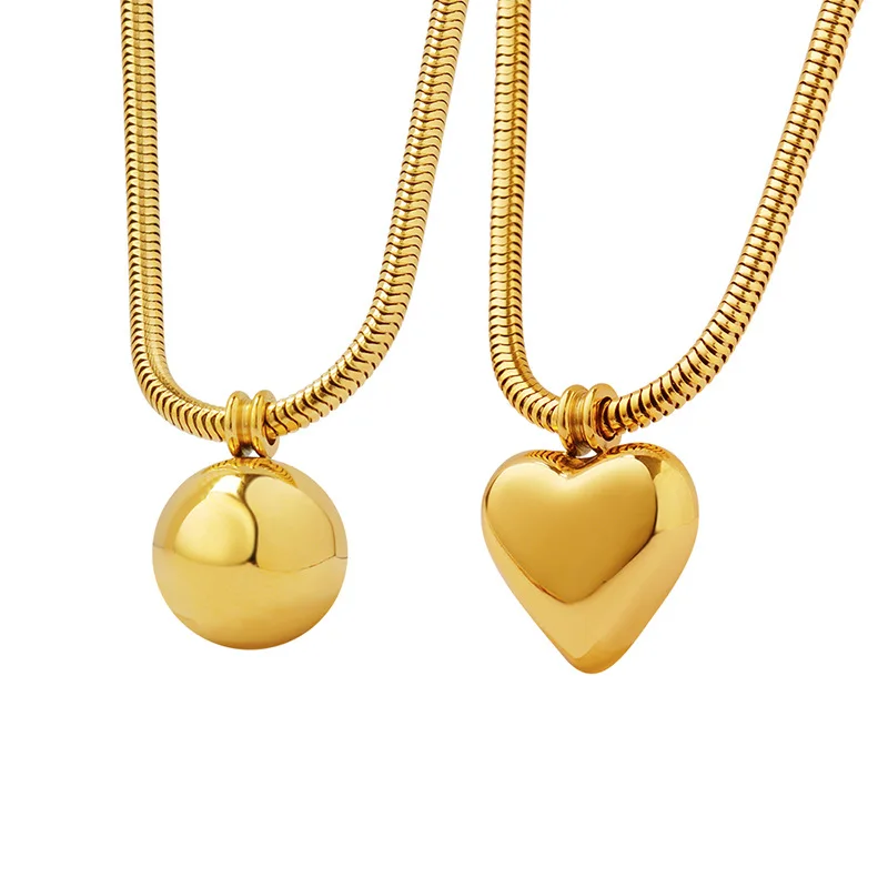 

Popular 18k Gold Plated Stainless Steel Round Ball Peach Heart Pendant Necklace Tarnish Free