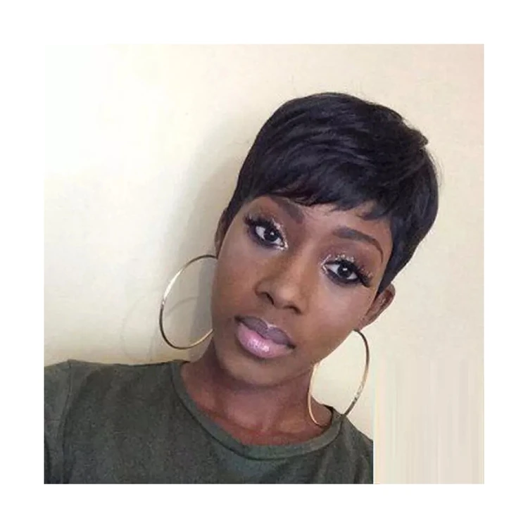 

Cuticle Aligned Brazilian Virgin Remy Black Short Pixie Cut Full Lace Synthetic Human Hair
